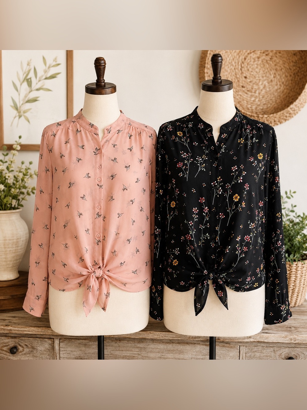 Faded Glory Blouse Bundle Cottagecore Floral & Bird Print Tops Medium (8–10)